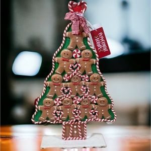 Peppermint Square Christmas Claydough Gingerbread Man Candy Cane Tree 18” New